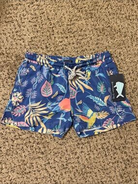 Southern Lure Tropical Floral Parrot Print Youth Swim Trunks NWT